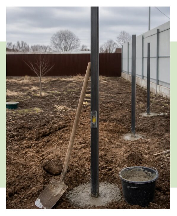 Монтаж металлических столбов для забора под ключ в Челябинске